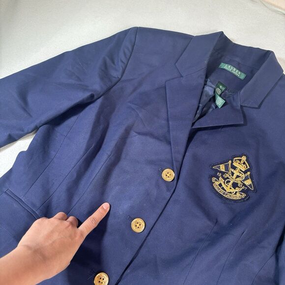 Lauren Ralph Lauren LRL Blazer Navy Blue Size XL 3D Crest Vintage Old Money - Picture 5 of 11